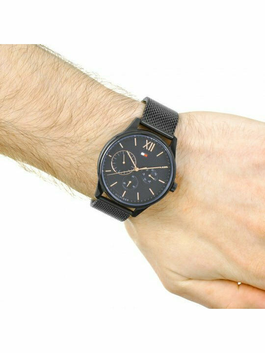 Tommy Hilfiger Damon Ανδρικό Ρολόι 44mm Χρονογράφος Μπαταρίας με Μαύρο Μεταλλικό Μπρασελέ