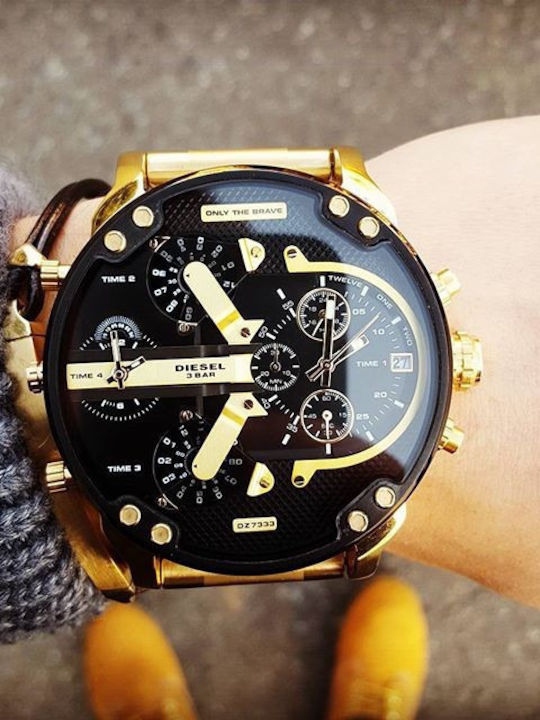 Diesel Mr Daddy 2.0 Herrenuhr 57mm Chronograph Batterie mit Gold Metallarmband