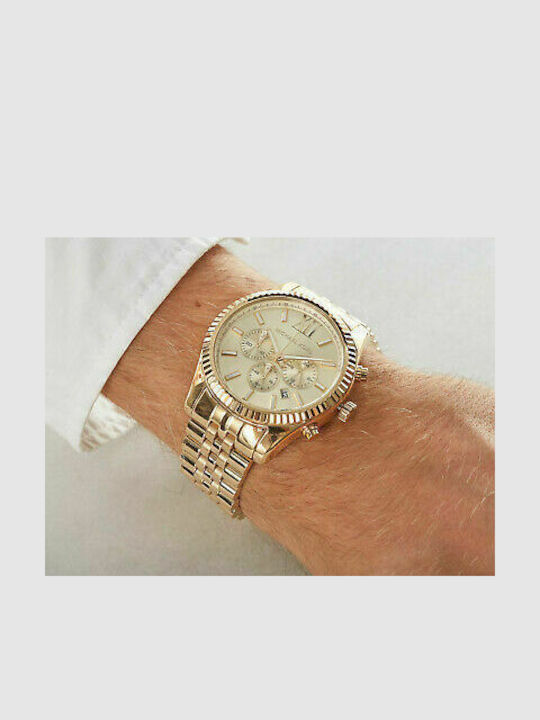 Michael Kors Lexington Ανδρικό Ρολόι 45mm Χρονογράφος Μπαταρίας με Χρυσό Μεταλλικό Μπρασελέ