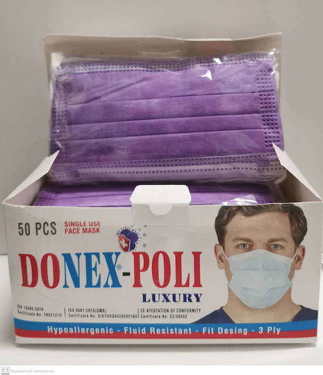 Poli Donex Luxury Hypoallergenic 3ply Disposable Face Mask Lilac 50pcs