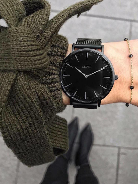 Cluse Minuit Mesh Γυναικείο Ρολόι 38mm Μπαταρίας με Μαύρο Μεταλλικό Μπρασελέ