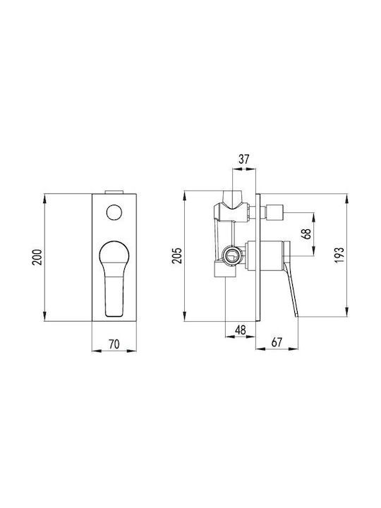 Karag Andare Built-In Mixer for Shower with 2 Exits Black