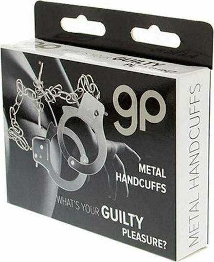 Guilty Pleasure Metal Handcuffs with Long Chain Handcuffs in Silver Color