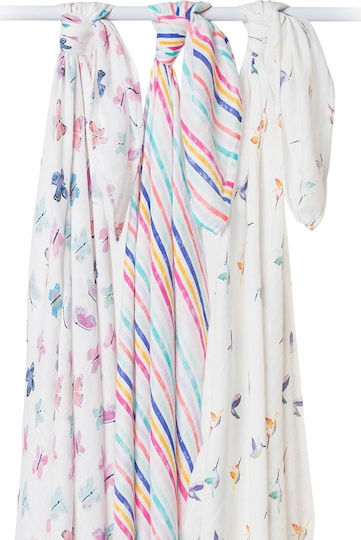 Lulujo Garden Friends Πάνες Αγκαλιάς από Μουσελίνα Πολύχρωμο 120x120εκ. 3τμχ