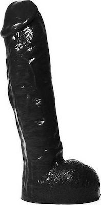 All Black Bratwurst Ρεαλιστικό Dildo με Όρχεις και Βεντούζα Μαύρο 29cm