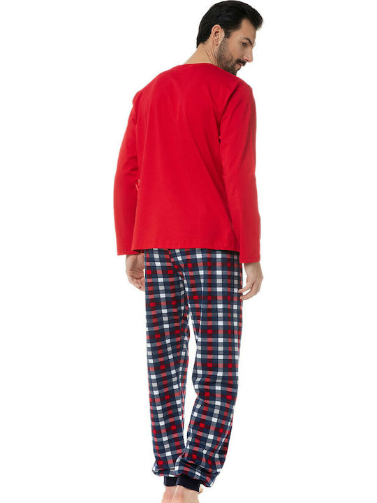 Minerva 90-70771 Men's Winter Cotton Checked Pajamas Set Red
