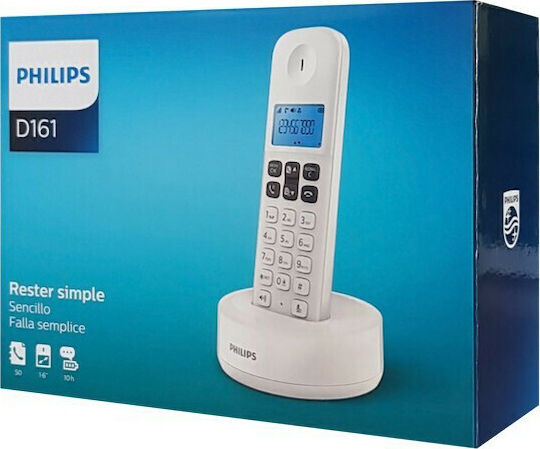 Philips D161 Ασύρματο Τηλέφωνο με Ελληνικό Μενού Λευκό