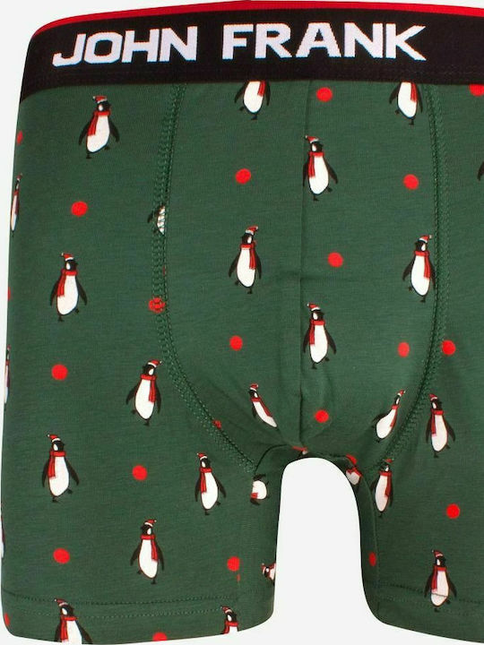 John Frank Christmas Penguin Boxeri pentru bărbați Verzi cu modele 1Pachet