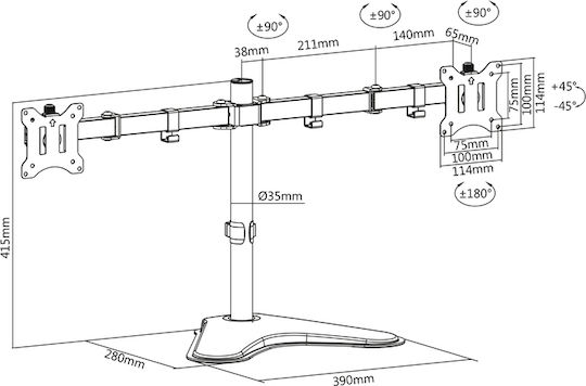 Digitus Stand Desk Mounted for 2 Monitors up to 32" with Arm (DA-90401)