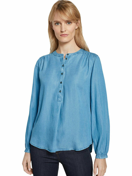 Chambray Women's Denim Long Sleeve Shirt Blue