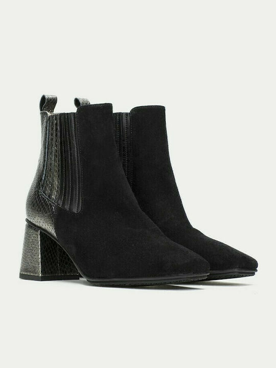 Leather Women's Chelsea Boots with Medium Heel Black