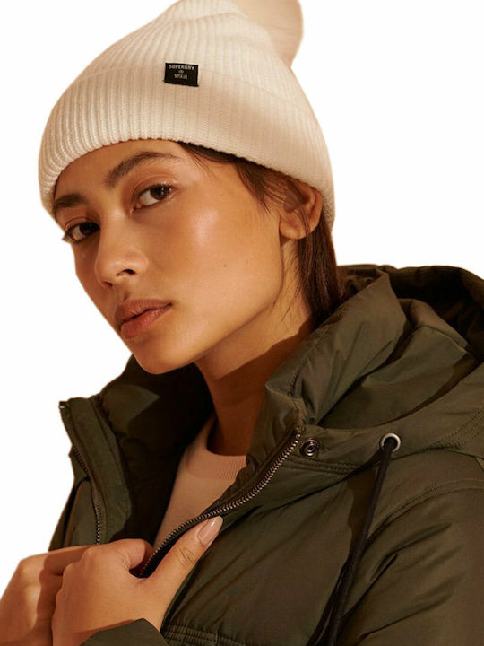 Heritage Ribbed Pom Pom Beanie Γυναικείος Σκούφος με Rib Πλέξη σε Λευκό χρώμα