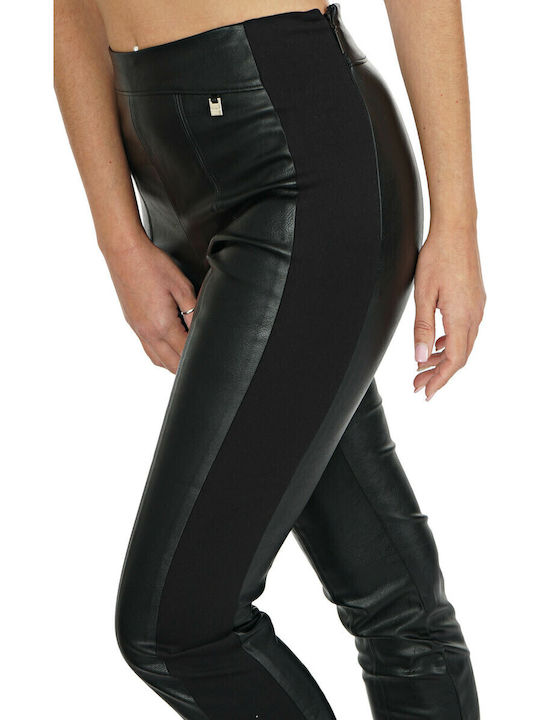 Damen Hoch tailliert Stoff Capri Hose mit Gummizug in Enger Passform Schwarz