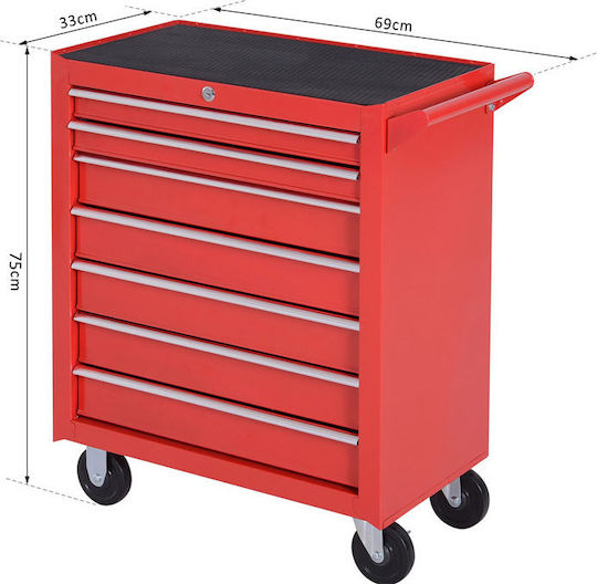 Durhand Rollbar Metallisch Werkzeugkiste B69xT33xH75cm Trolley-Toolbox mit 7 Schubladen