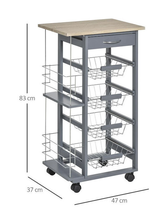 HomCom Kitchen Trolley Wooden in Gray Color 4 Slots 83x47x37cm