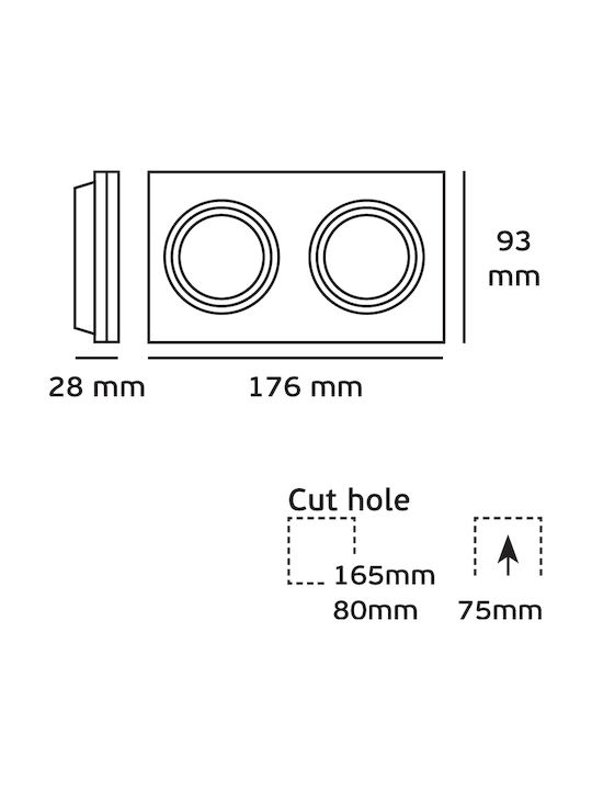 VK Lighting Παραλληλόγραμμο Μεταλλικό Χωνευτό Σποτ με Ντουί GU10 Μαύρο 17.6x9.3εκ. 1τμχ