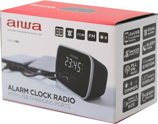 Aiwa Ceas De Masă Digital Led Cu Ceas Deșteptător Și Radio Negru CRU-19BK