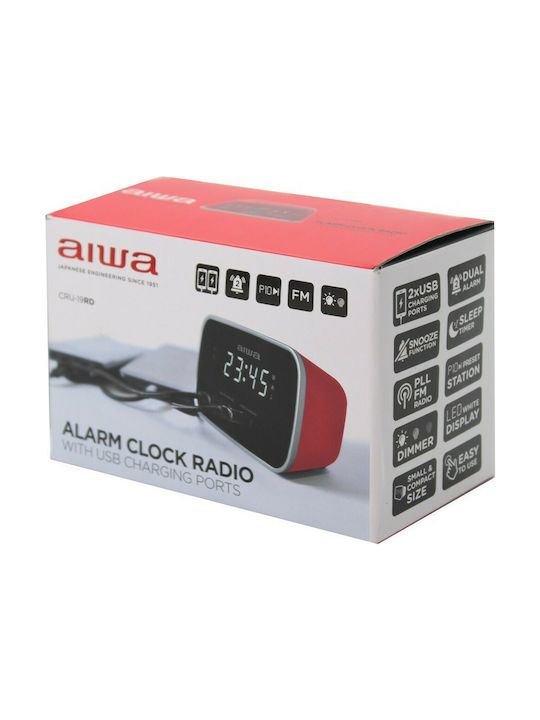 Aiwa Tabletop Digital Clock with Alarm & Radio CRU-19RD