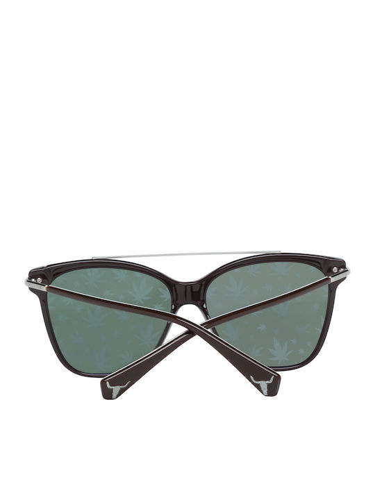 Police Women's Sunglasses with Black Plastic Frame and Blue Mirror Lens SPL404E 6XKL