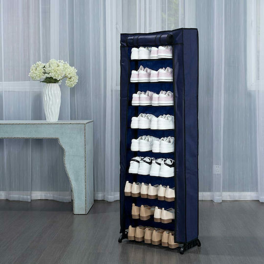 Fabric Shoe Organizer with 9 Shelves Blue 51x16x139cm Blue