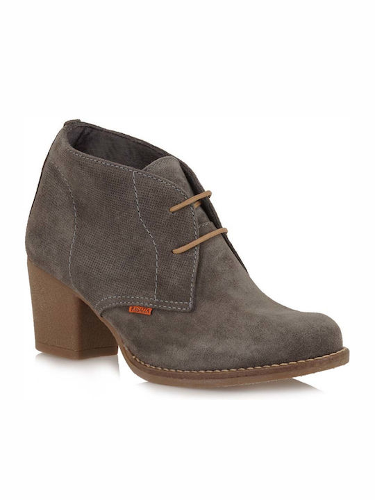 Suede Women's Ankle Boots with Medium Heel Gray