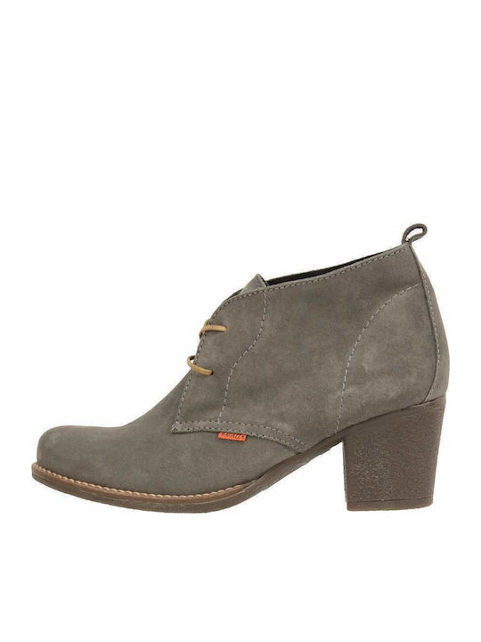 Suede Women's Ankle Boots with Medium Heel Gray
