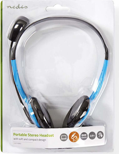 Nedis Chst100 On Ear Multimedia Headphone with Microphone 3.5mm Jack Blue