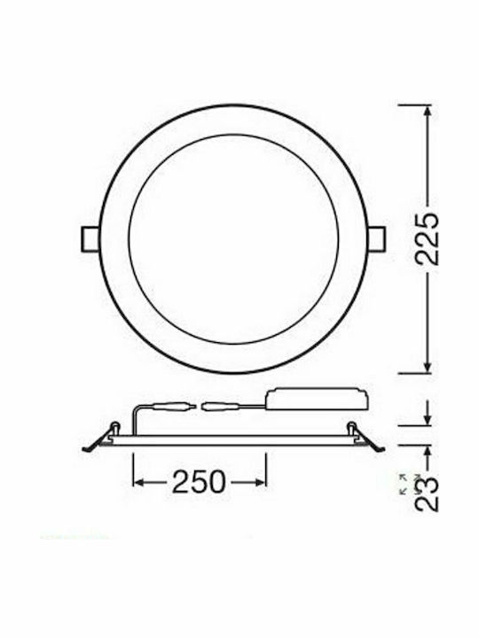 Ledvance Round Recessed LED Panel 22W with Warm White Light 3000K 22.5cm