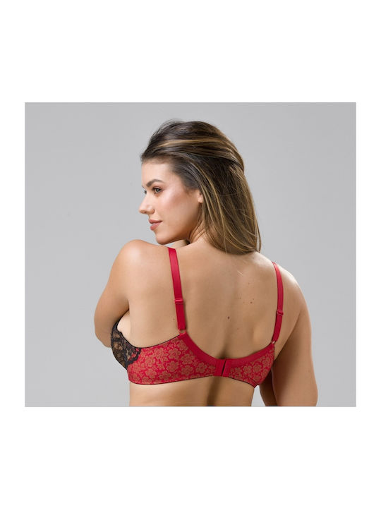 Luna Burlesque Balconette Balconette Bra without Padding Underwire Red