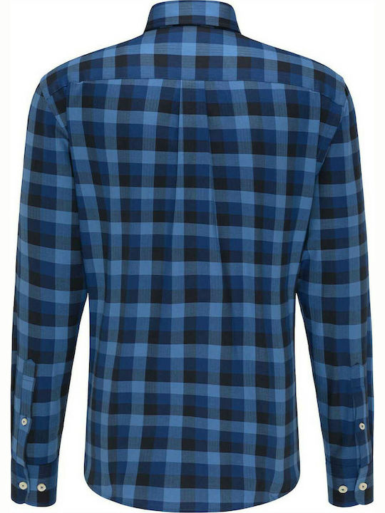 Fynch Hatton Men's Shirt Long Sleeve Cotton Checked Blue