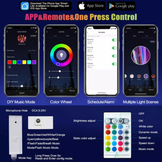 Αδιάβροχη Smart Ταινία LED WD300 Wi-Fi 12V RGB Φως 2x5m Τύπου SMD5050 με Τροφοδοτικό & Τηλεχειριστήριο