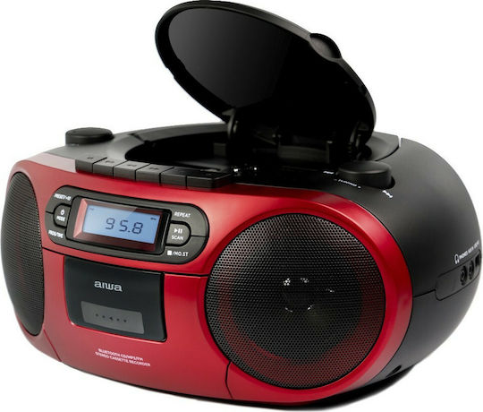 Aiwa BBTC-550 Φορητό Ηχοσύστημα με Bluetooth / CD / MP3 / USB / Κασετόφωνο / Ραδιόφωνο Κόκκινο