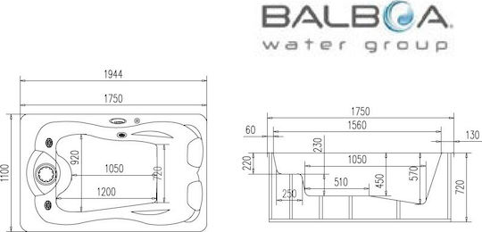 Karag Badewanne Bioethanol Kamine im Freien Acryl mit Hydrotherapie 194x110cm