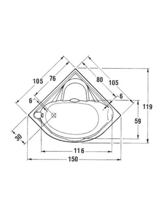 Sanitec Samantha Гърба на ваната Акрил 105x105см
