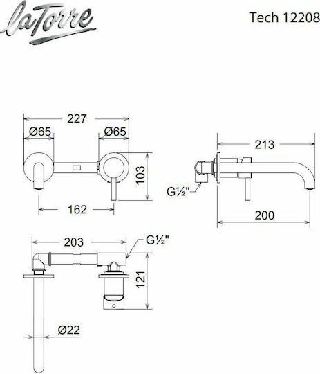 La Torre New Tech Σετ Μίκτης & Στόμιο Εντοιχισμού για Νιπτήρα 1 Εξόδου White Matt 2 Οπών