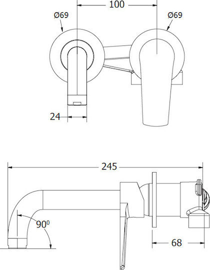 Viospiral Optima Set Mischer & Auslauf für Wandmontage für für Waschbecken 1 Ausfahrt Chrome