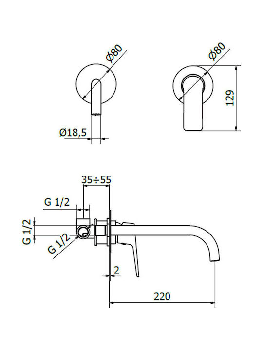 Teorema Lifestyle Built-in Mixer & Spout Set for for Bathroom Sink 1 Exit Chrome