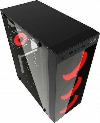 Gembird Fornax 1500R Midi Tower Computer Case with Window Panel Red LED Fans