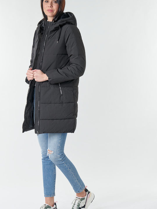 Dolly Lang Damen Puffer Jacke für Winter Schwarz