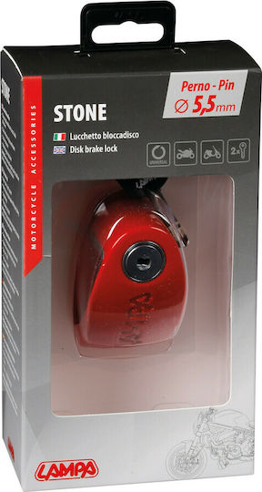 Lampa Stone Motorcycle Disc Brake Lock with 5.5mm Pin in Red
