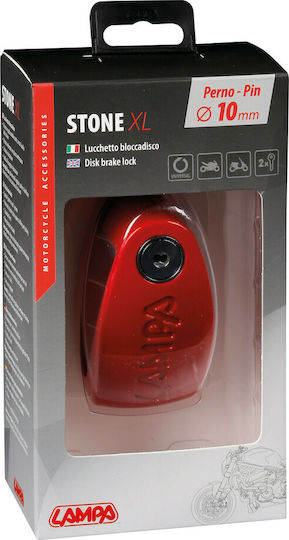 Lampa Stone XL Motorcycle Disc Brake Lock with 10mm Pin in Red
