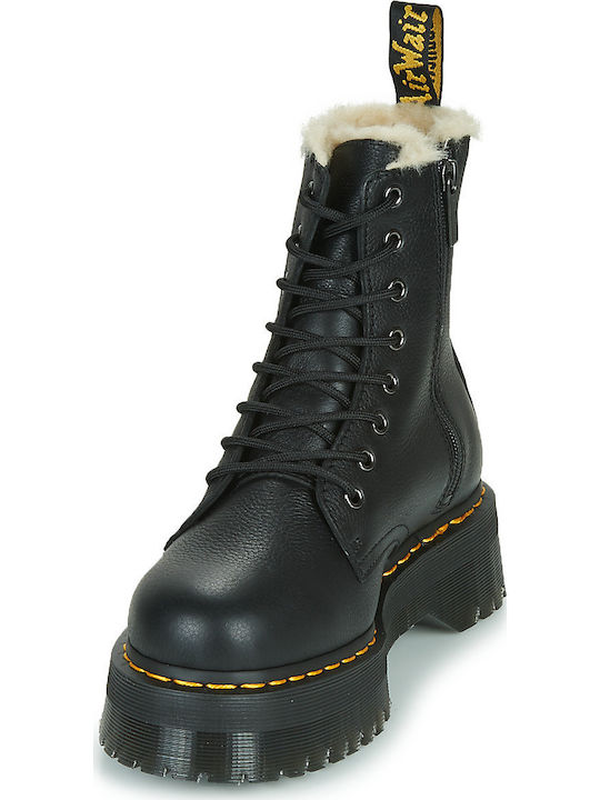 Jadon Faux Fur Lined Leather Women's Ankle Boots with Fur Black