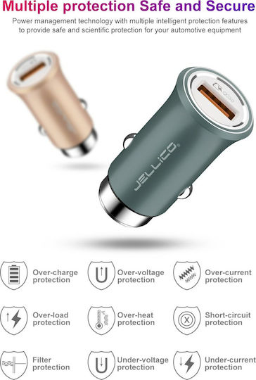 Jellico MQC-30 Încărcător Auto Cu Mufă De Brichetă 3A Încărcare Rapidă Cu O Singură Portă 1xUSB-A Culoare Gri