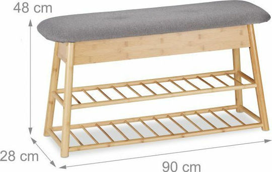 Mobilier de Intrare cu Dulap pentru Pantofi & Bancă Grey - Natural 90x28x48cm Gri - Natural