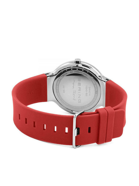 Bering Time Max Rene Herrenuhr 40mm Batterie mit Rot Kautschukarmband