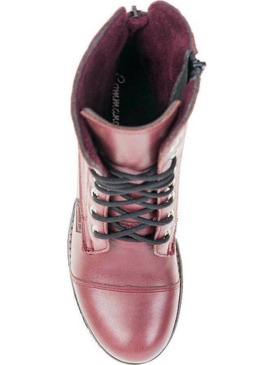 Leather Women's Ankle Boots with Medium Heel Burgundy