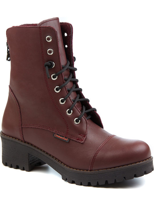 Leather Women's Ankle Boots with Medium Heel Burgundy