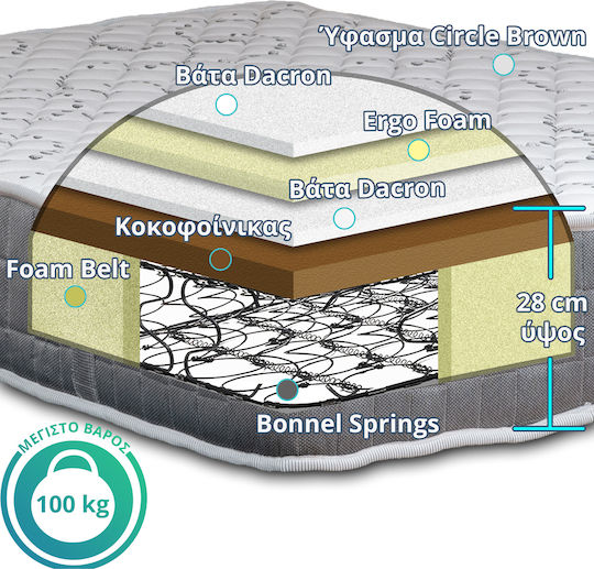 Ypnos Hephaestus Bonnell Spring Single Orthopedic Mattress Double-Sided 90x200cm with Springs