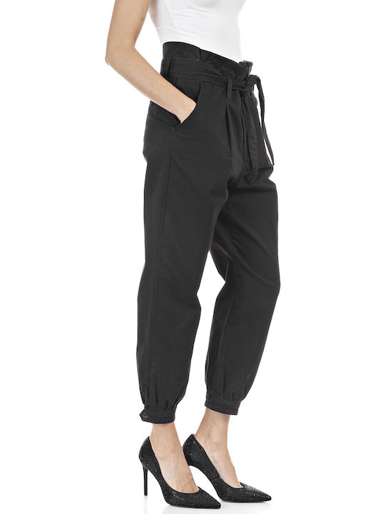 Damen Hoch tailliert Stoff Hose Schwarz