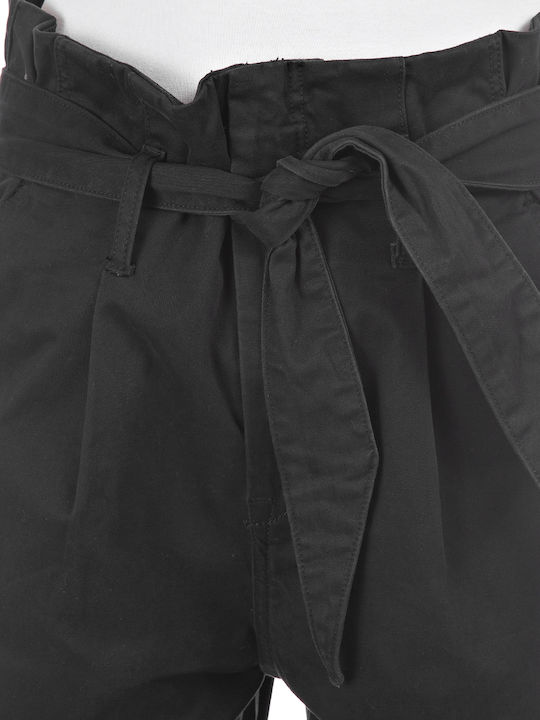 Damen Hoch tailliert Stoff Hose Schwarz